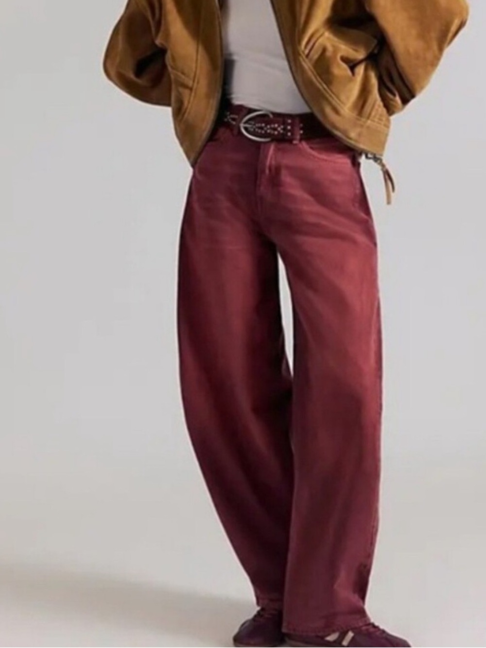 Women’s Free People We The Free Barrel Bodie Arc Jeans, Sangria Pink, Red, 25 S